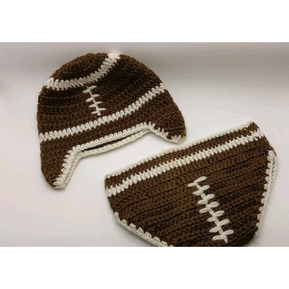 Football Beanie And Diaper Cover Knit Outfit For Babies Infants NFL Season Hat
